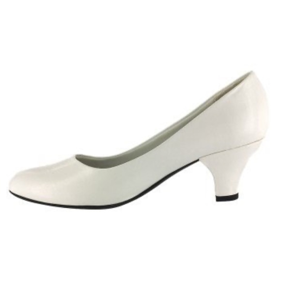 NEW EASY STREET WOMENS FABULOUS FAUX LEATHER SLIP ON HEELS PUMPS SHOES WHITE - Picture 3 of 5